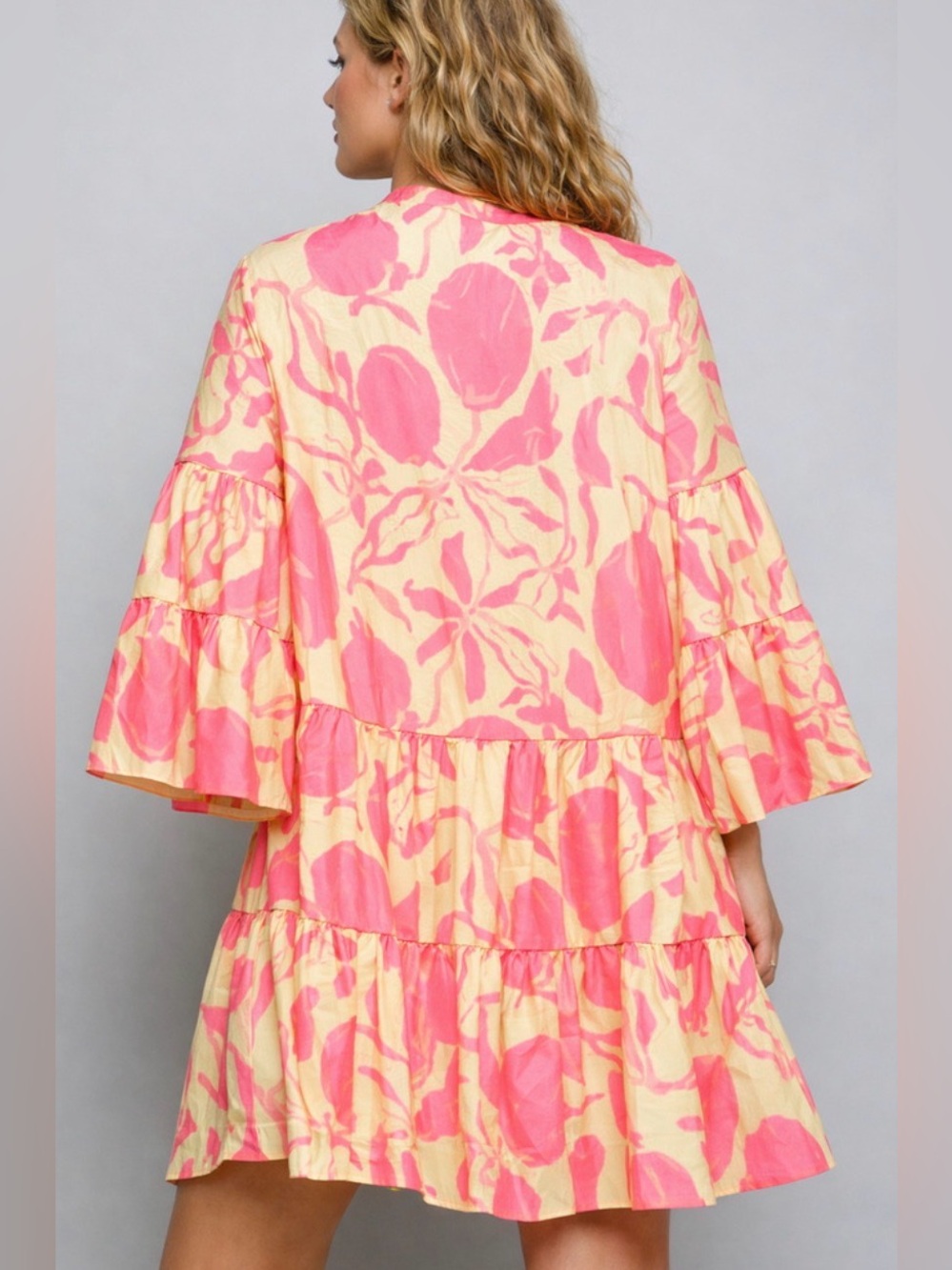 H095 New POL S ptp21 Pink and Cream Tiered Mini Dress - Picture 2 of 2
